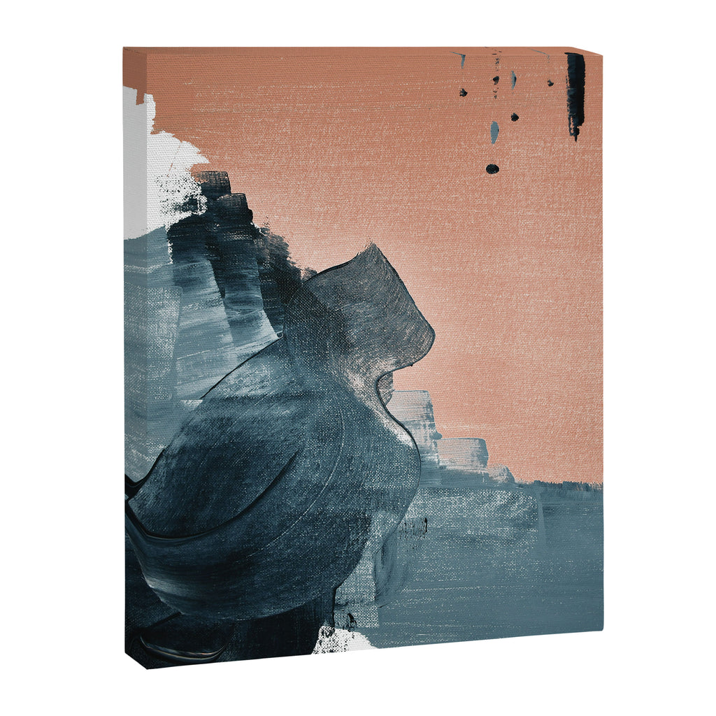 Renew: a minimal abstract piece in coral and blue by Alyssa Hamilton Art Canvas Print Gallery Image 6