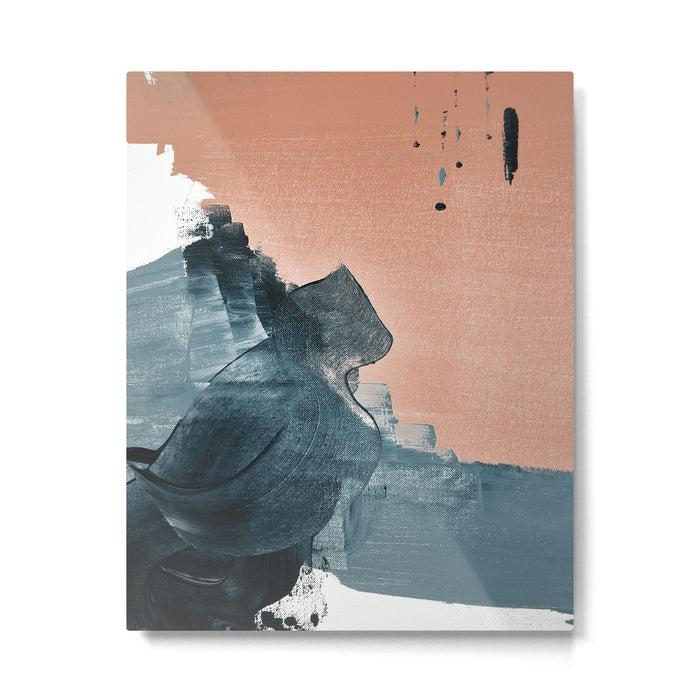 Renew: a minimal abstract piece in coral and blue by Alyssa Hamilton Art Metal Print Gallery Image 1