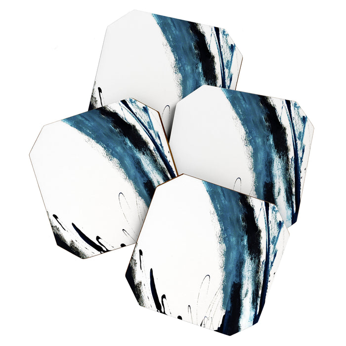 Reykjavik: a pretty and minimal mixed media piece in black, white, and blue Coaster Gallery Image 1
