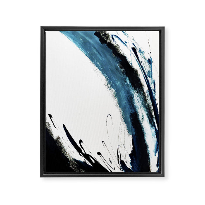 Reykjavik: a pretty and minimal mixed media piece in black, white, and blue Framed Canvas Print Gallery Image 1