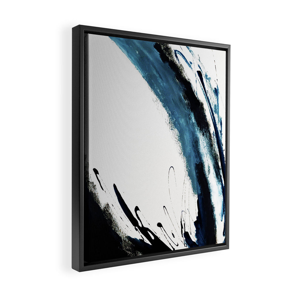 Reykjavik: a pretty and minimal mixed media piece in black, white, and blue Framed Canvas Print Gallery Image 2