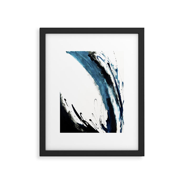 Reykjavik: a pretty and minimal mixed media piece in black, white, and blue Framed Art Print Gallery Image 1