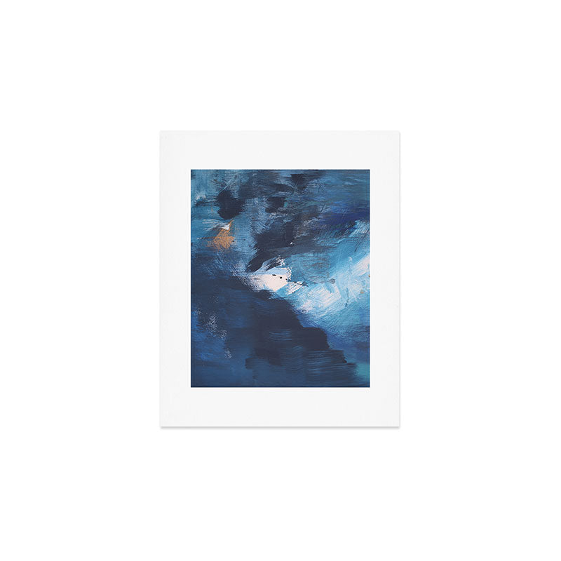 Ships in the Night: a vibrant abstract mixed-media piece in blues and golds by Alyssa Hamilton Art Art Print Gallery Image 1