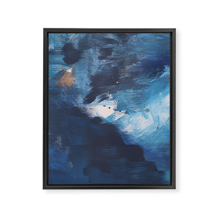 Ships in the Night: a vibrant abstract mixed-media piece in blues and golds by Alyssa Hamilton Art Framed Canvas Print Gallery Image 1
