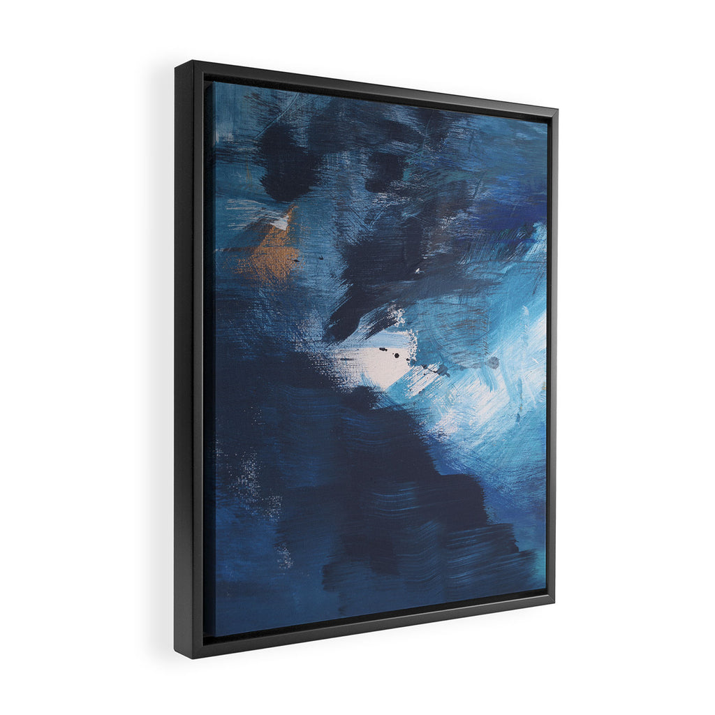 Ships in the Night: a vibrant abstract mixed-media piece in blues and golds by Alyssa Hamilton Art Framed Canvas Print Gallery Image 2