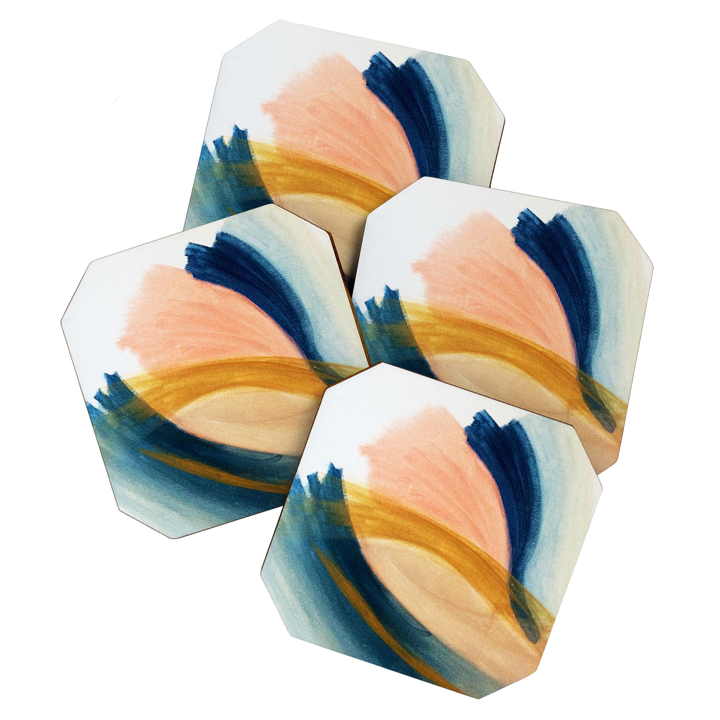 Slow as the Mississippi - Acrylic abstract with pink, blue, and brown Coaster Gallery Image 1