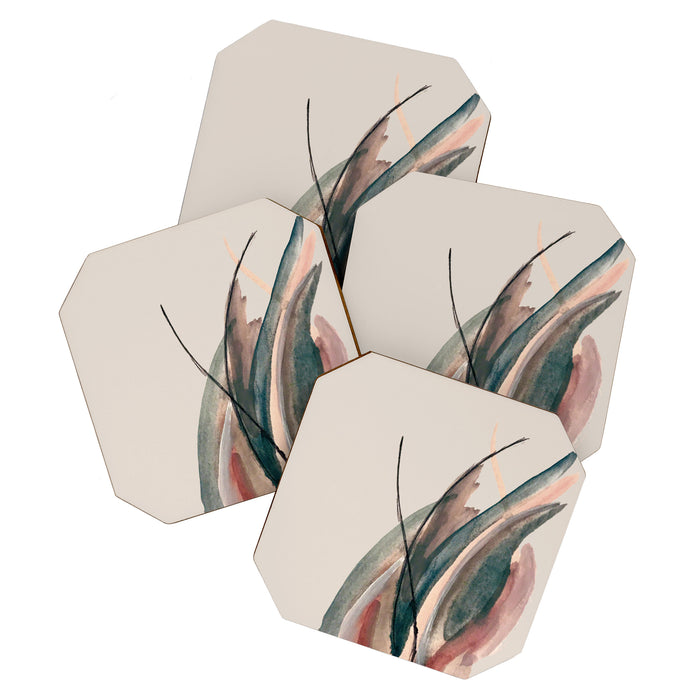 Slow Burn: a pretty, minimal, abstract mixed media piece using watercolor and ink Coaster Gallery Image 1