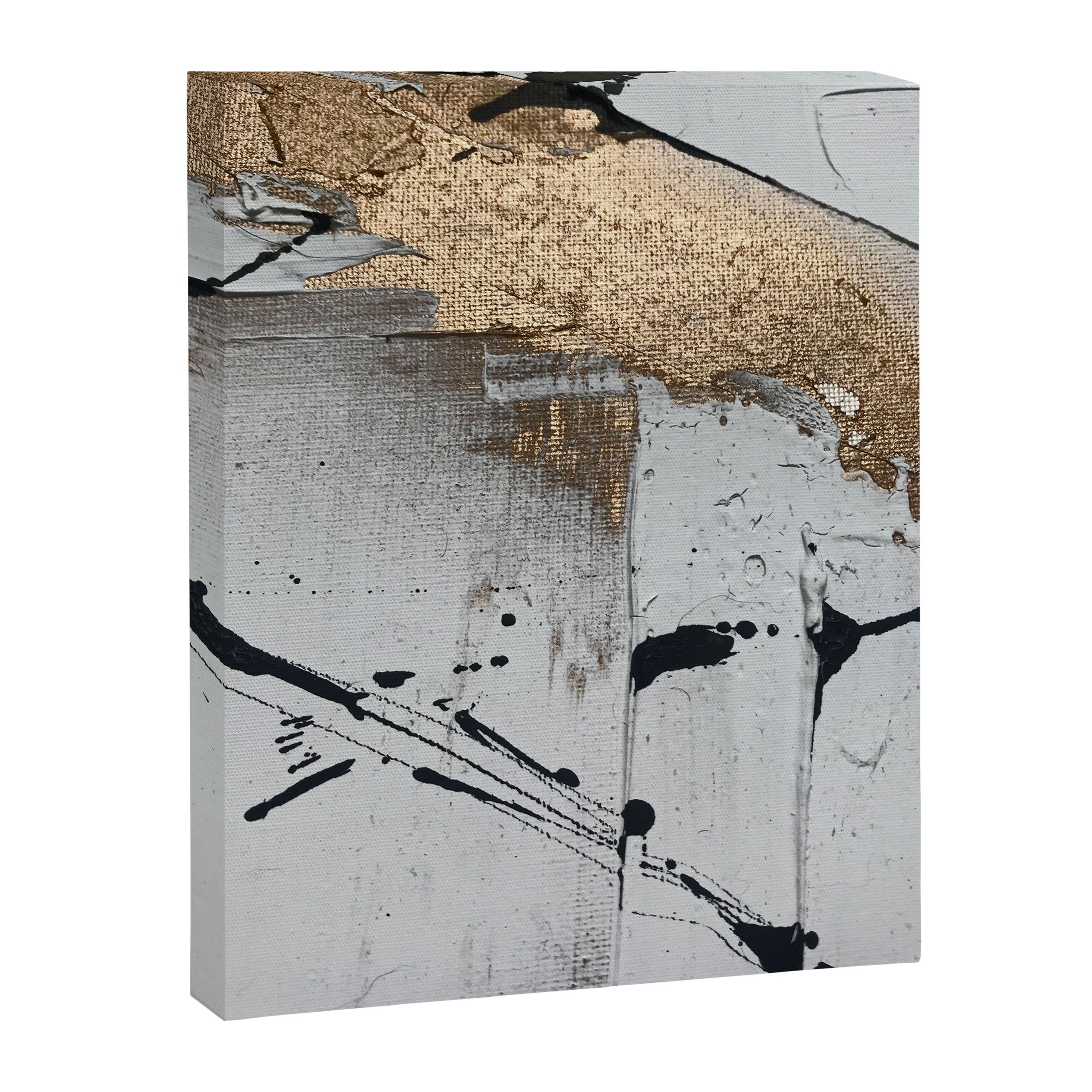 Still: an abstract mixed media piece in black, white, and gold by Alyssa Hamilton Art Canvas Print Gallery Image 6