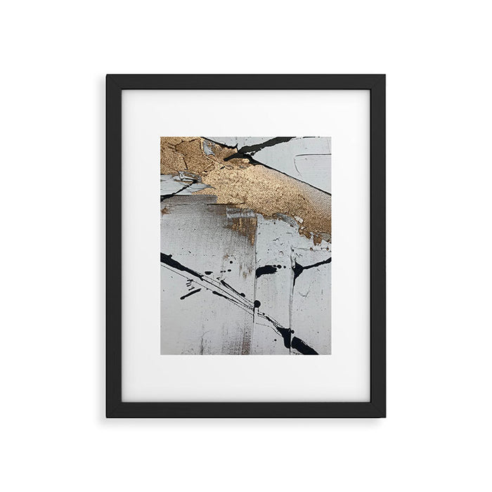 Still: an abstract mixed media piece in black, white, and gold by Alyssa Hamilton Art Framed Art Print Gallery Image 1
