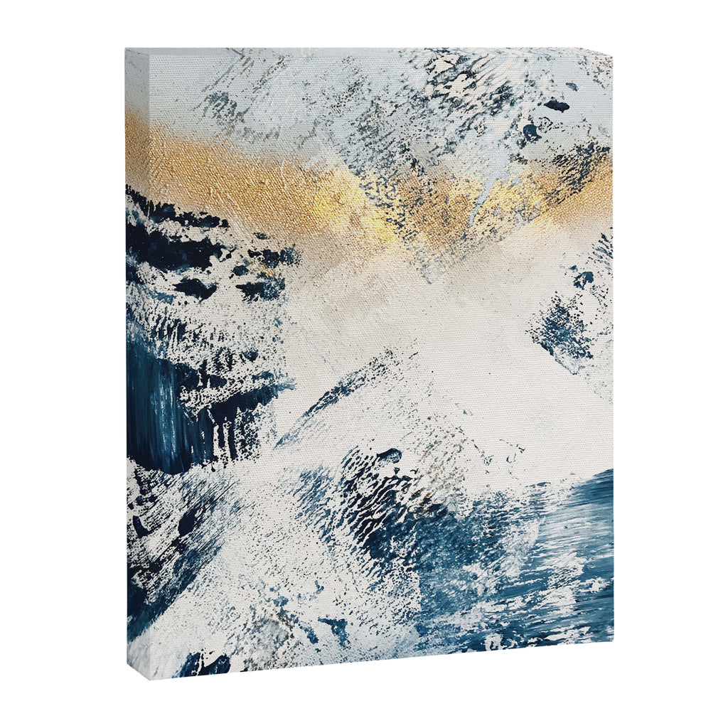 Sunset [1]: a bright, colorful abstract piece in blue, gold, and white by Alyssa Hamilton Art Canvas Print Gallery Image 6