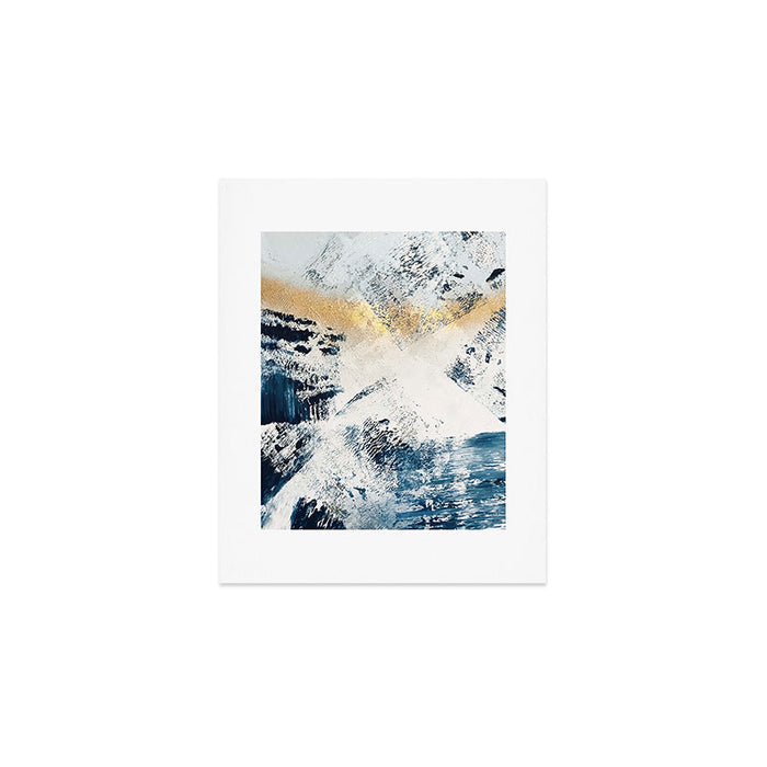 Sunset [1]: a bright, colorful abstract piece in blue, gold, and white by Alyssa Hamilton Art Art Print Gallery Image 1