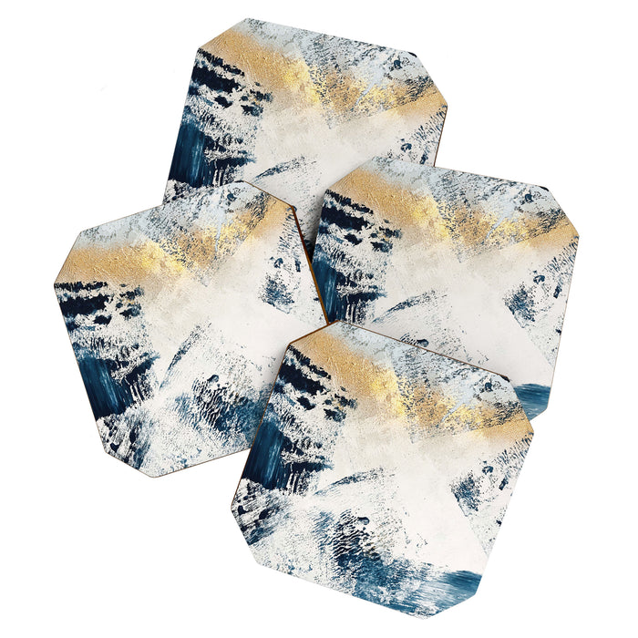 Sunset [1]: a bright, colorful abstract piece in blue, gold, and white by Alyssa Hamilton Art Coaster Gallery Image 1