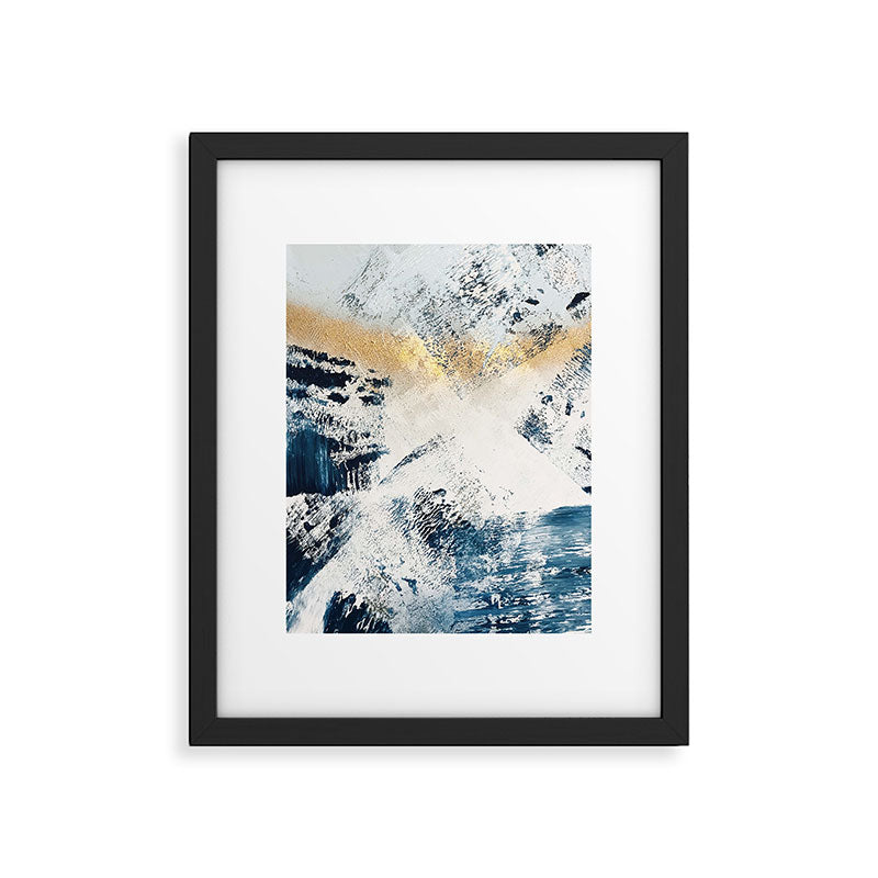 Sunset [1]: a bright, colorful abstract piece in blue, gold, and white by Alyssa Hamilton Art Framed Art Print Gallery Image 4