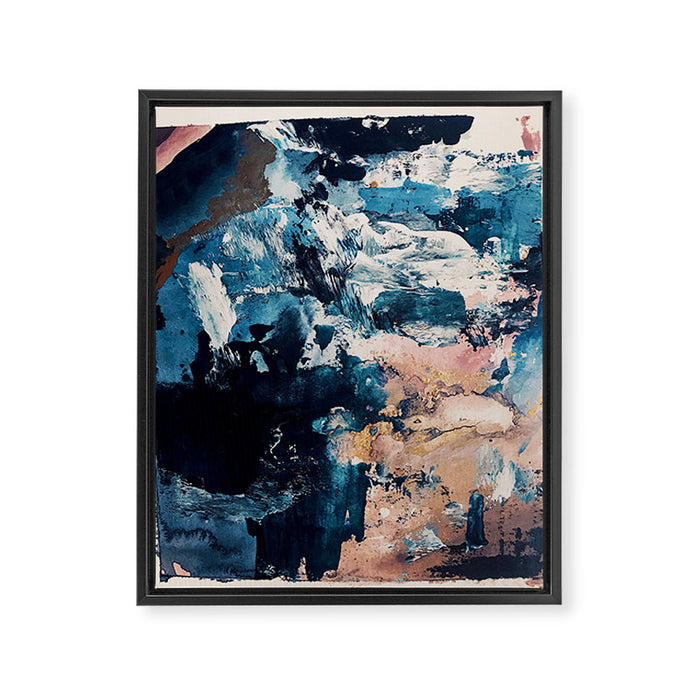 Sweetly: a bohemian, abstract work on paper in blue, pink, white, and gold Framed Canvas Print Gallery Image 1
