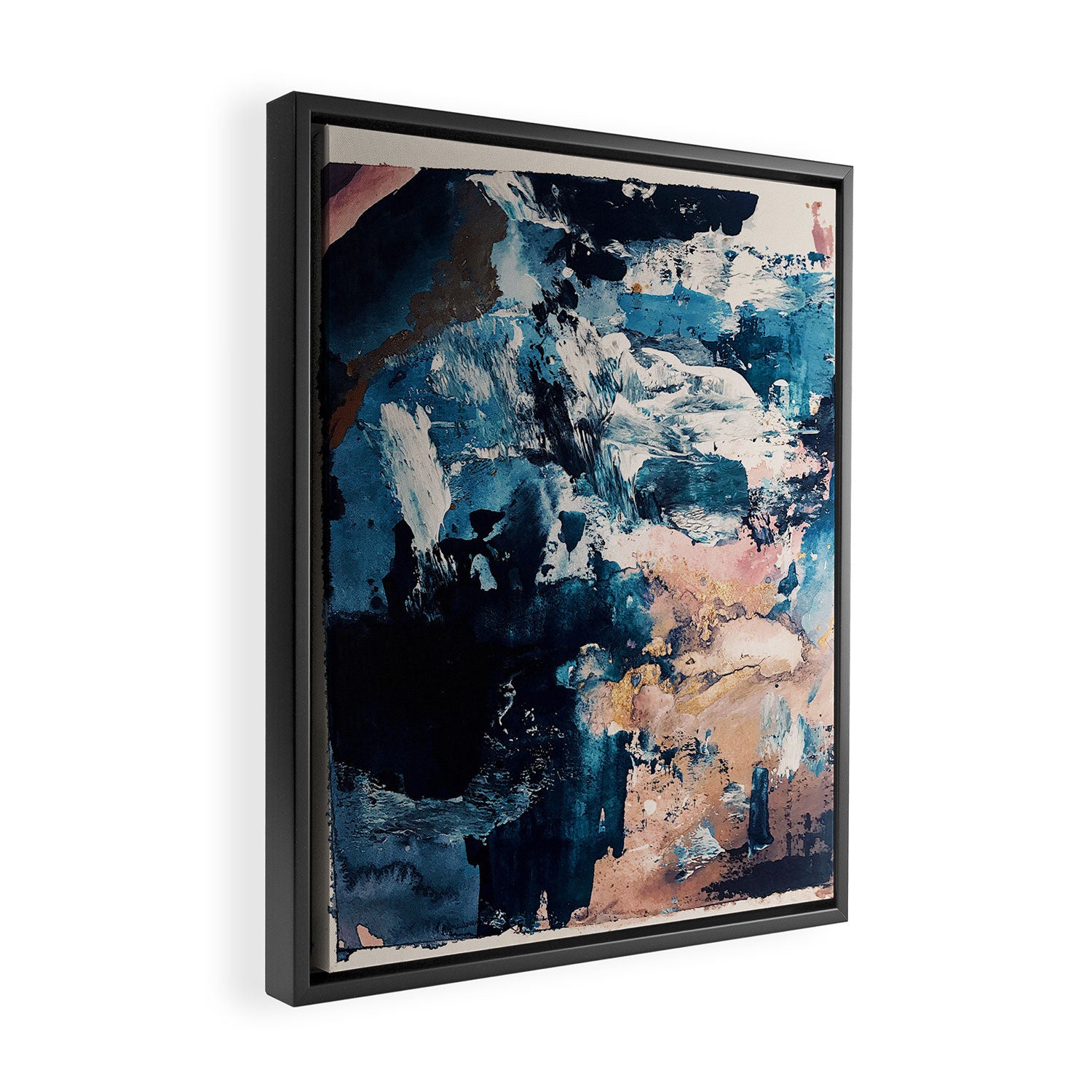 Sweetly: a bohemian, abstract work on paper in blue, pink, white, and gold Framed Canvas Print Gallery Image 2
