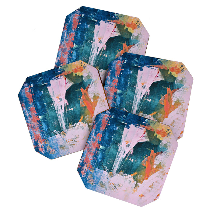 The Sword in the Stone: a vibrant abstract painting in blues pink and yellow by Alyssa Hamilton Art  Coaster Gallery Image 1