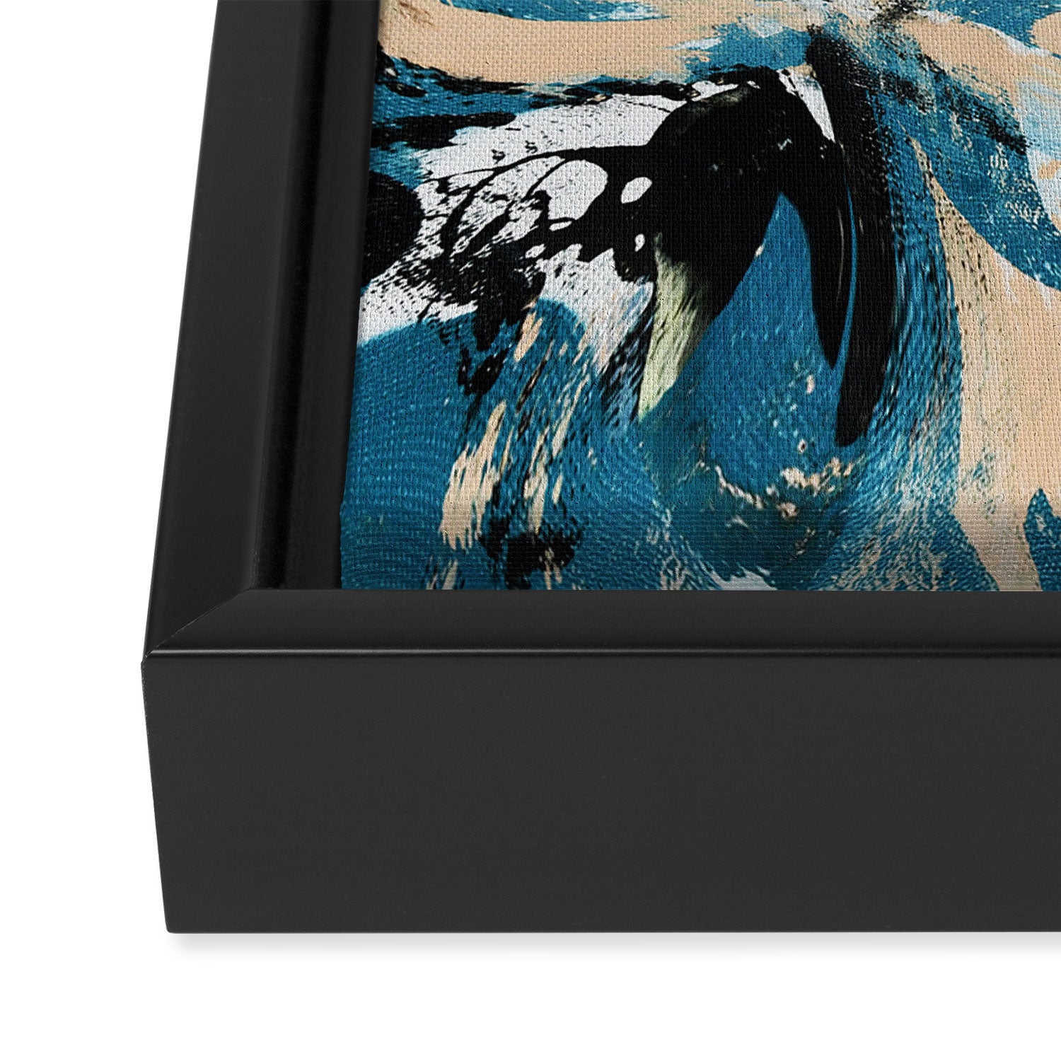 Tide Pool: a blue, yellow, and peach abstract painting by Alyssa Hamilton Art Framed Canvas Print Gallery Image 3