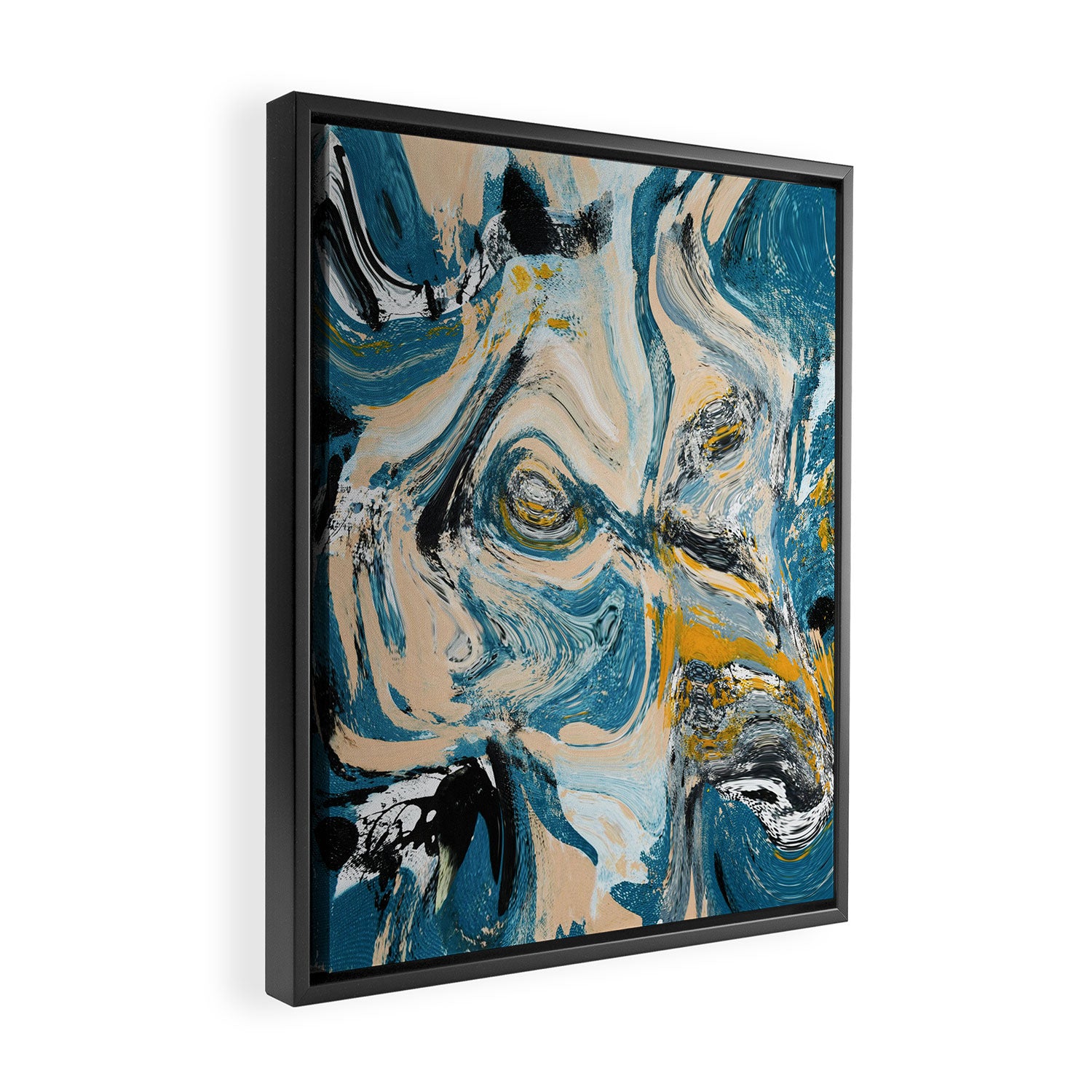 Tide Pool: a blue, yellow, and peach abstract painting by Alyssa Hamilton Art Framed Canvas Print Gallery Image 2