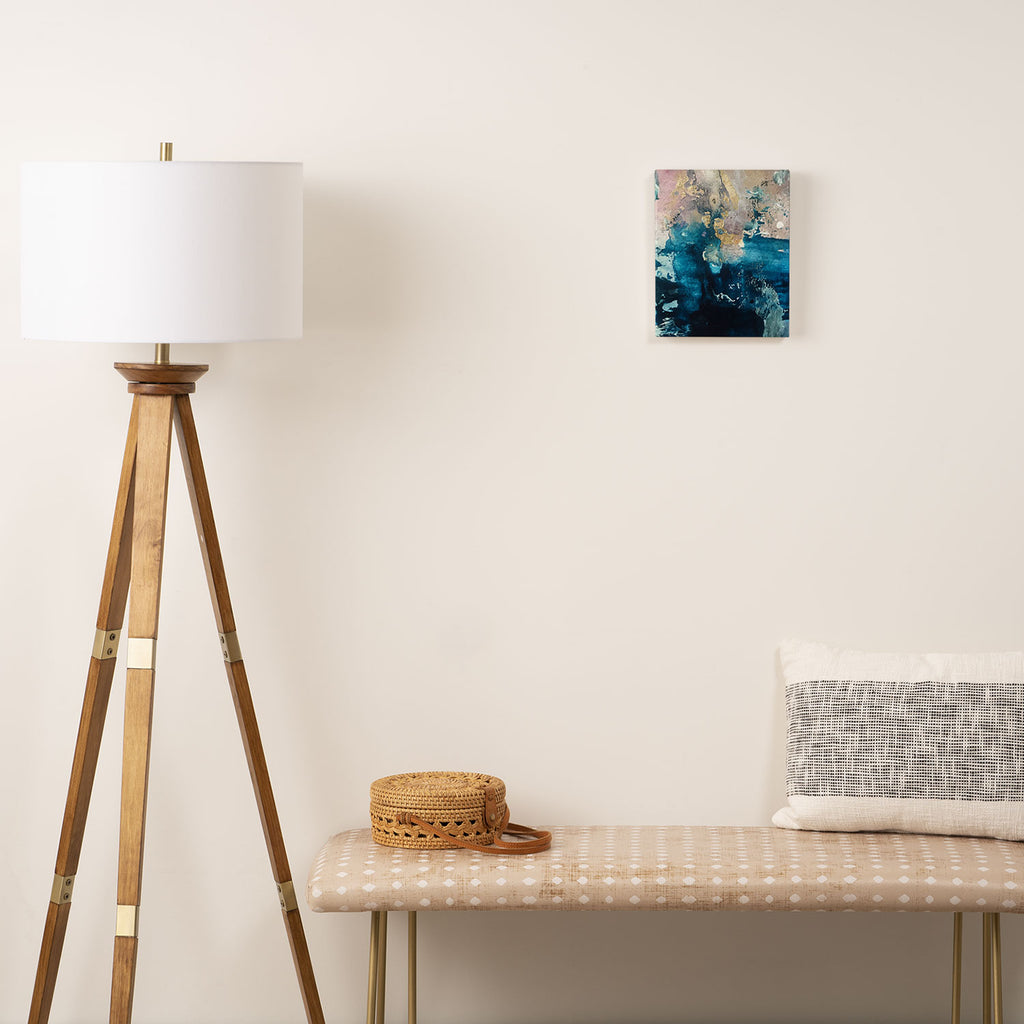Timeless: A gorgeous, abstract mixed media piece in blue, pink, and gold by Alyssa Hamilton Art Canvas Print Gallery Image 2