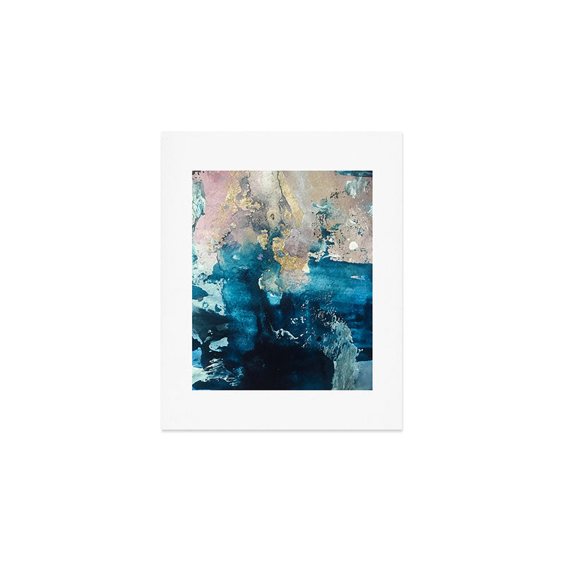 Timeless: A gorgeous, abstract mixed media piece in blue, pink, and gold by Alyssa Hamilton Art Art Print Gallery Image 1