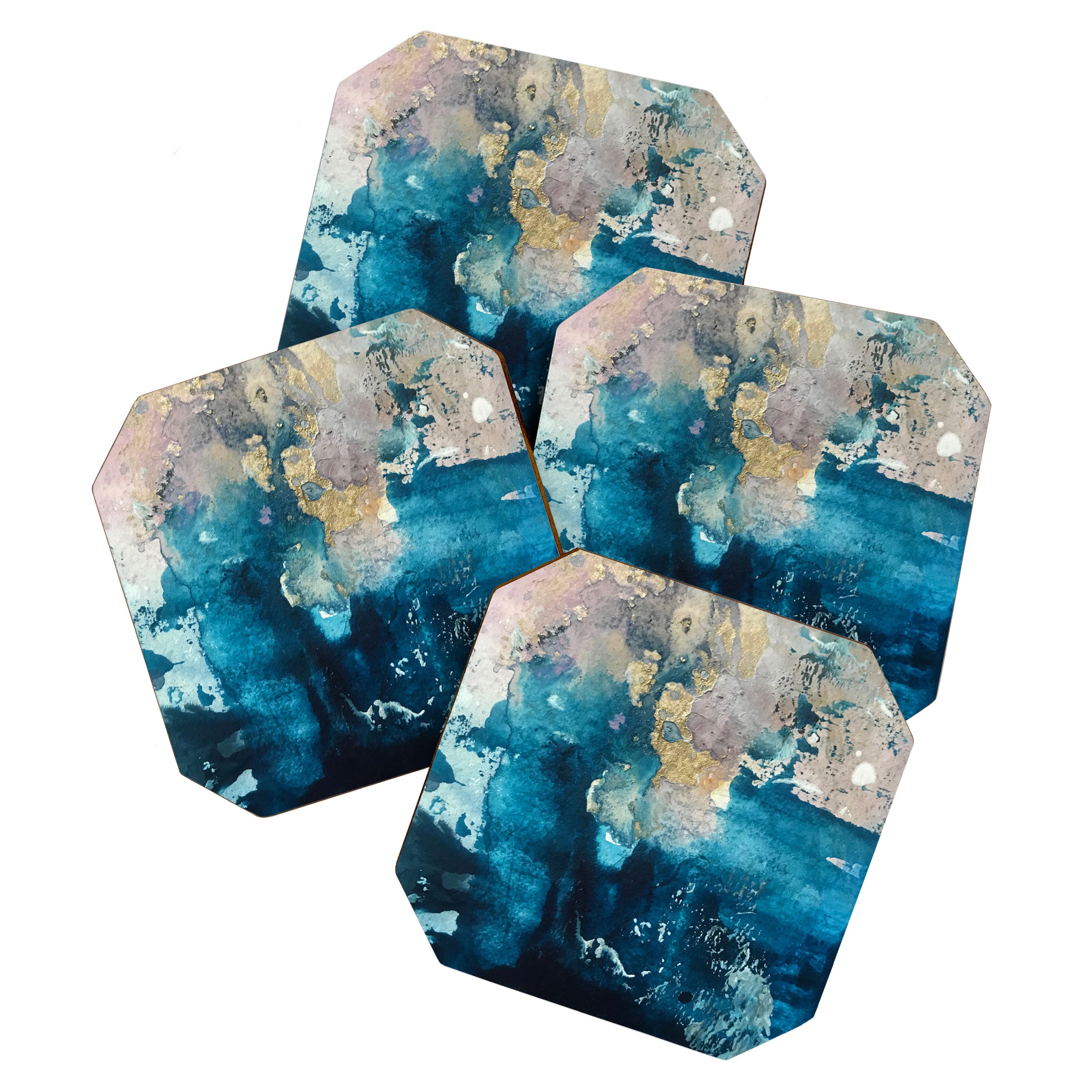 Timeless: A gorgeous, abstract mixed media piece in blue, pink, and gold by Alyssa Hamilton Art Coaster Gallery Image 1