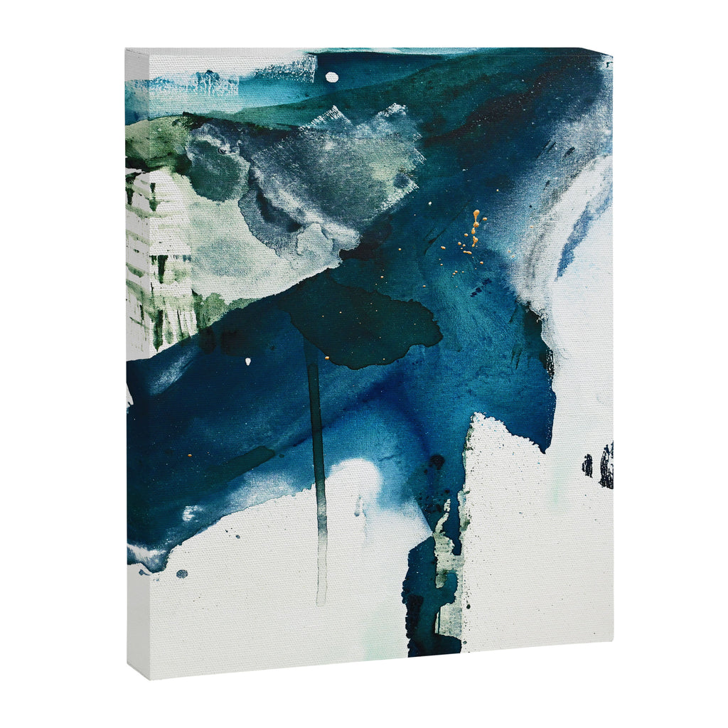Untamed: a pretty, minimal, abstract painting in blue, white and gold by Alyssa Hamilton Art  Canvas Print Gallery Image 6
