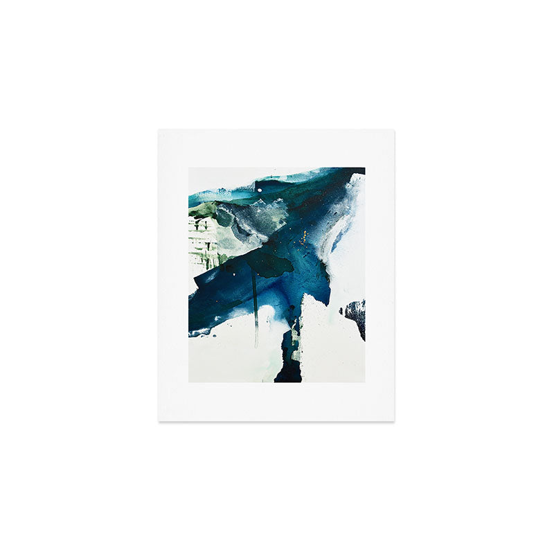 Untamed: a pretty, minimal, abstract painting in blue, white and gold by Alyssa Hamilton Art  Art Print Gallery Image 1
