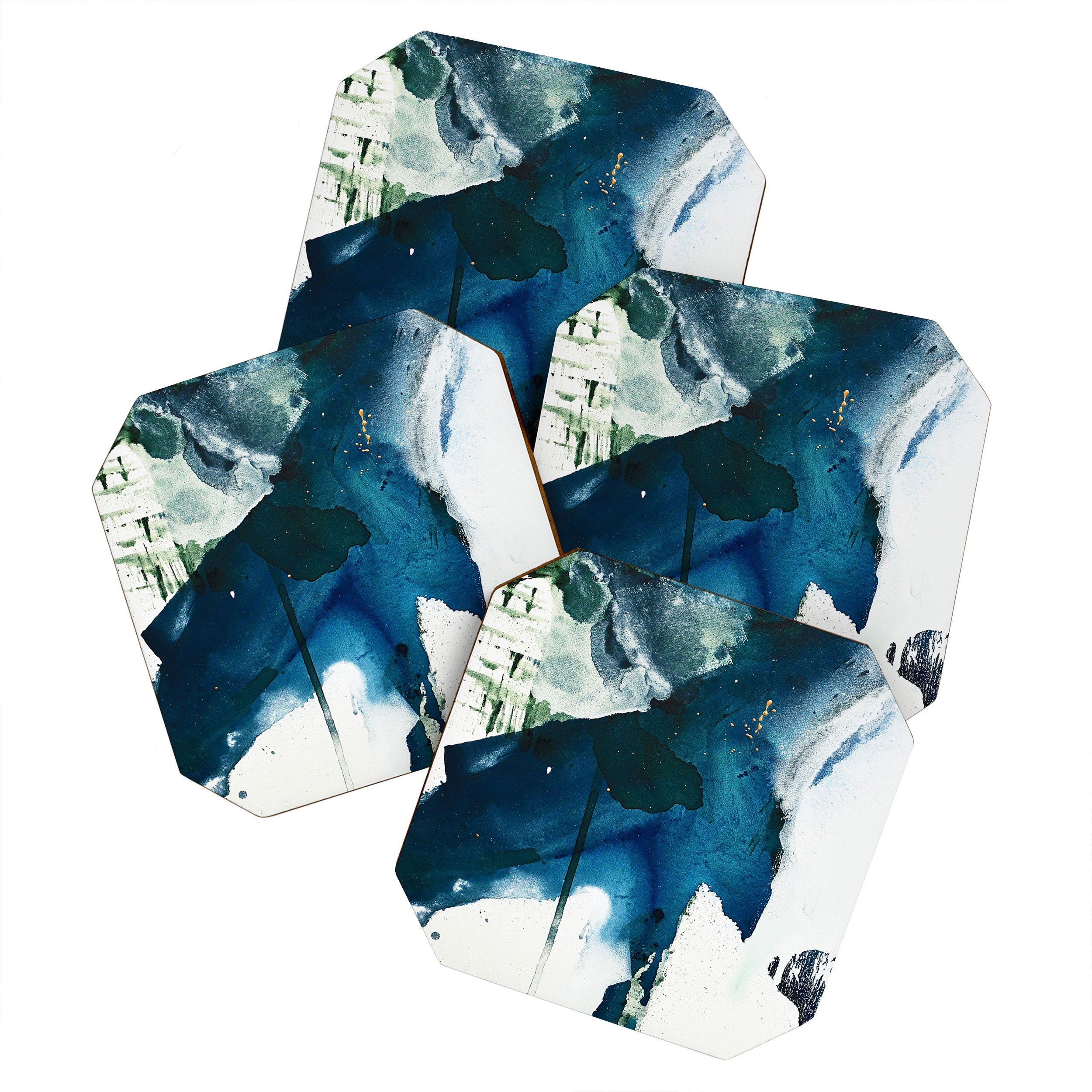 Untamed: a pretty, minimal, abstract painting in blue, white and gold by Alyssa Hamilton Art  Coaster Gallery Image 1