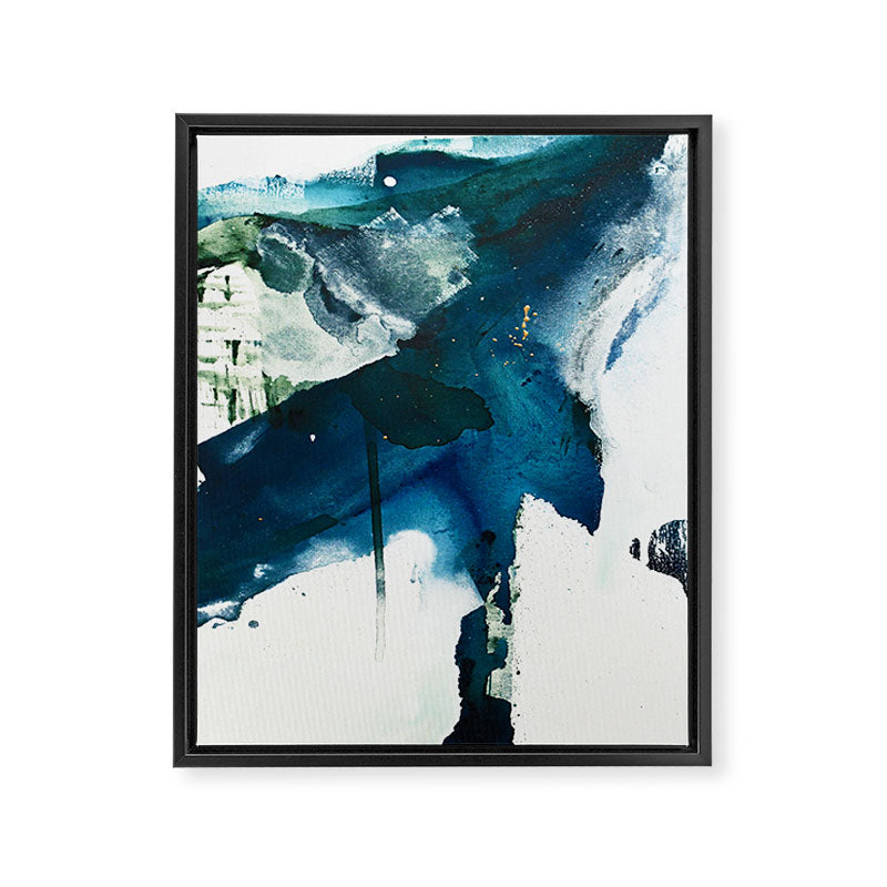 Untamed: a pretty, minimal, abstract painting in blue, white and gold by Alyssa Hamilton Art  Framed Canvas Print Gallery Image 6