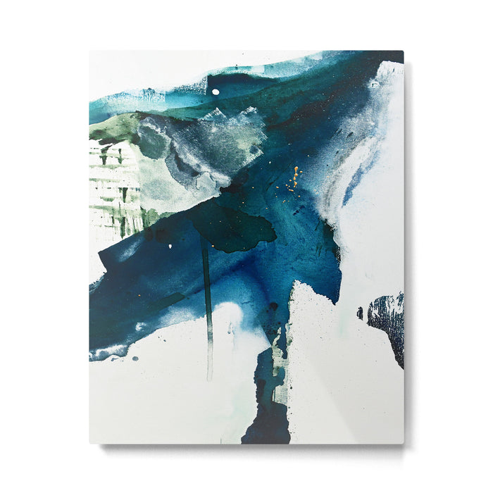 Untamed: a pretty, minimal, abstract painting in blue, white and gold by Alyssa Hamilton Art  Metal Print Gallery Image 1