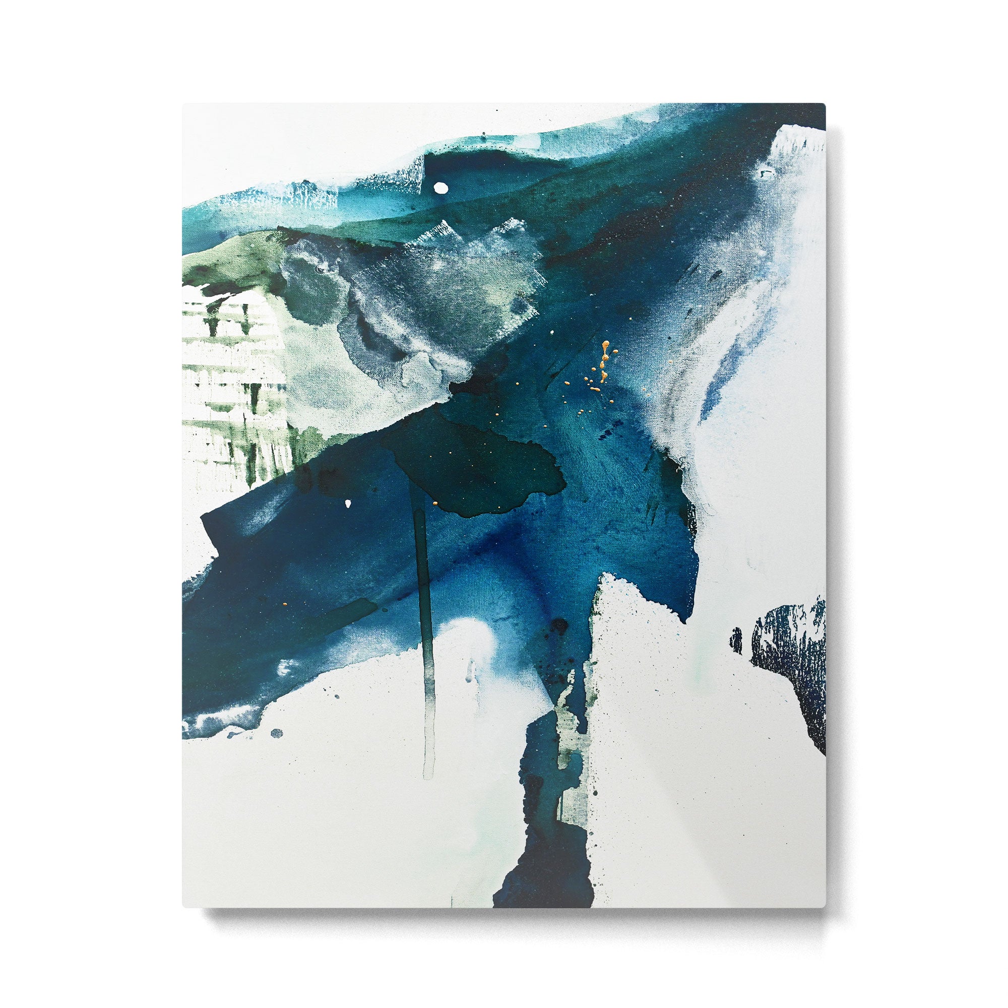 Untamed: a pretty, minimal, abstract painting in blue, white and gold by Alyssa Hamilton Art  Metal Print Gallery Image 4