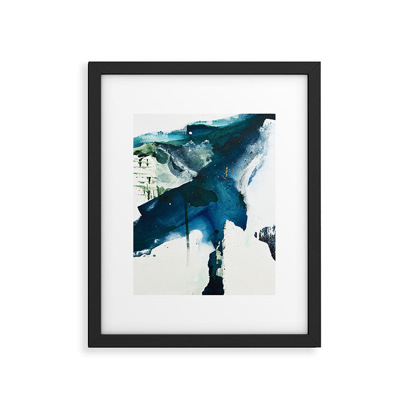 Untamed: a pretty, minimal, abstract painting in blue, white and gold by Alyssa Hamilton Art  Framed Art Print Gallery Image 4
