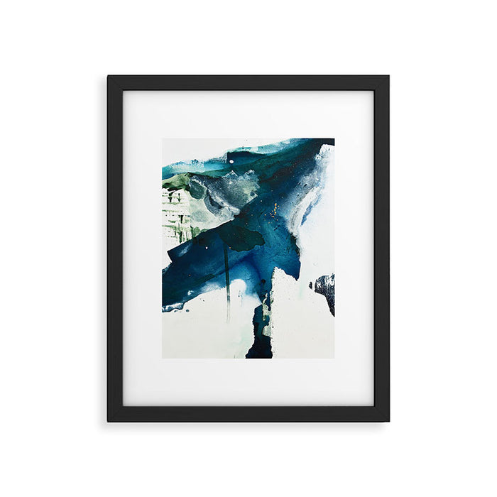 Untamed: a pretty, minimal, abstract painting in blue, white and gold by Alyssa Hamilton Art  Framed Art Print Gallery Image 1