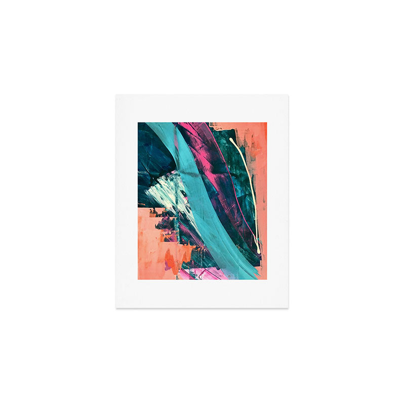 Wild [7]: a bold, colorful abstract mixed-media piece in teal, orange, neon blue, pink and white Art Print Gallery Image 1