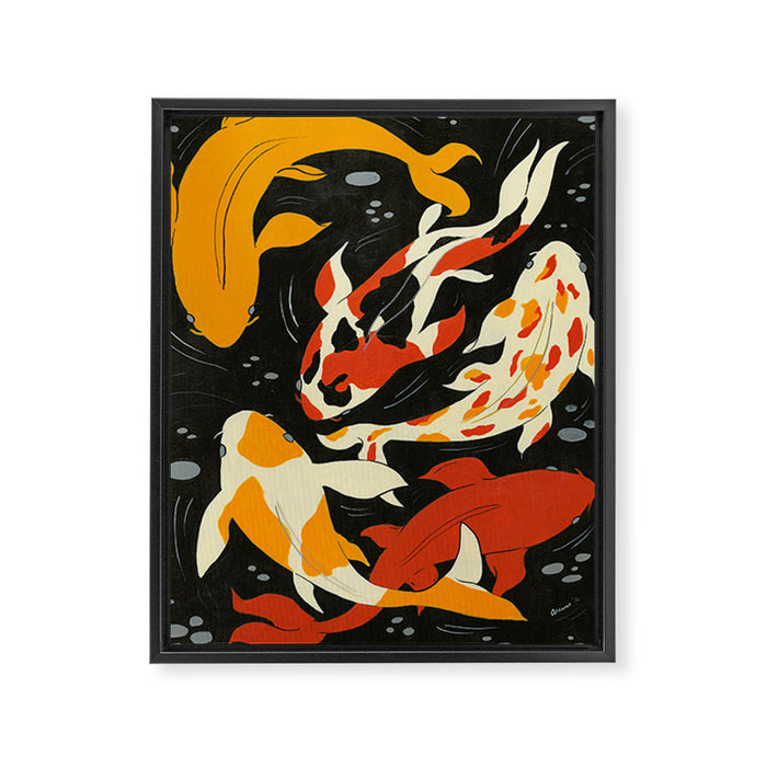 Koi in Black Water Framed Canvas Print Gallery Image 1