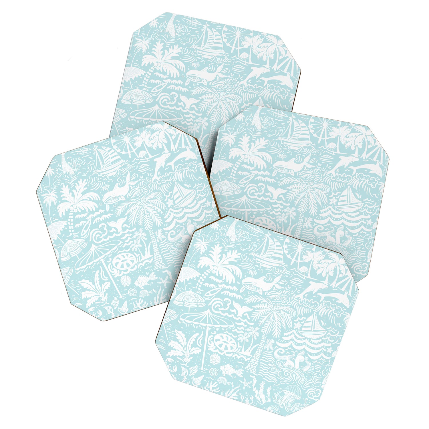 Coastal Daydream hand-drawn ocean collage pattern in mint Coaster Gallery Image 1