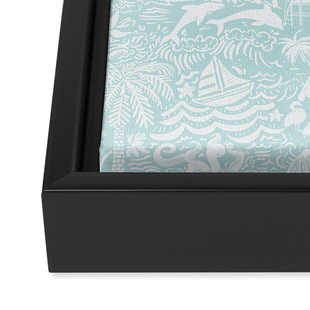 Coastal Daydream hand-drawn ocean collage pattern in mint Framed Canvas Print Gallery Image 3