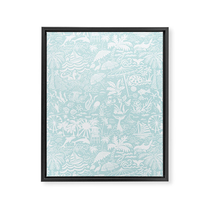 Coastal Daydream hand-drawn ocean collage pattern in mint Framed Canvas Print Gallery Image 1