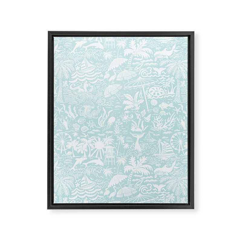 Coastal Daydream hand-drawn ocean collage pattern in mint Framed Canvas Print Gallery Image 6