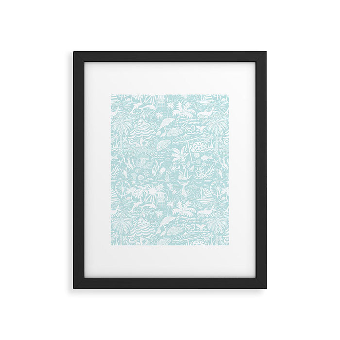 Coastal Daydream hand-drawn ocean collage pattern in mint Framed Art Print Gallery Image 1