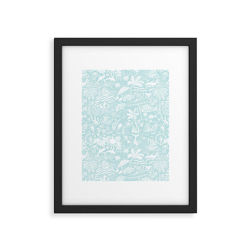 Coastal Daydream hand-drawn ocean collage pattern in mint Framed Art Print Gallery Image 5