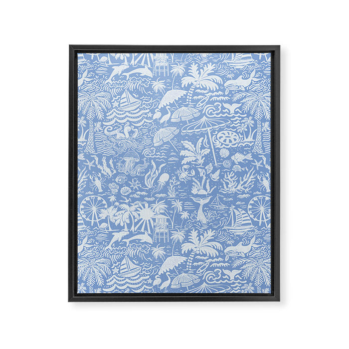 Coastal Daydreams Blue & White Ocean Collage Pattern Framed Canvas Print Gallery Image 1