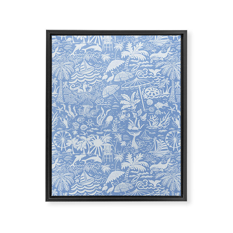Coastal Daydreams Blue & White Ocean Collage Pattern Framed Canvas Print Gallery Image 6