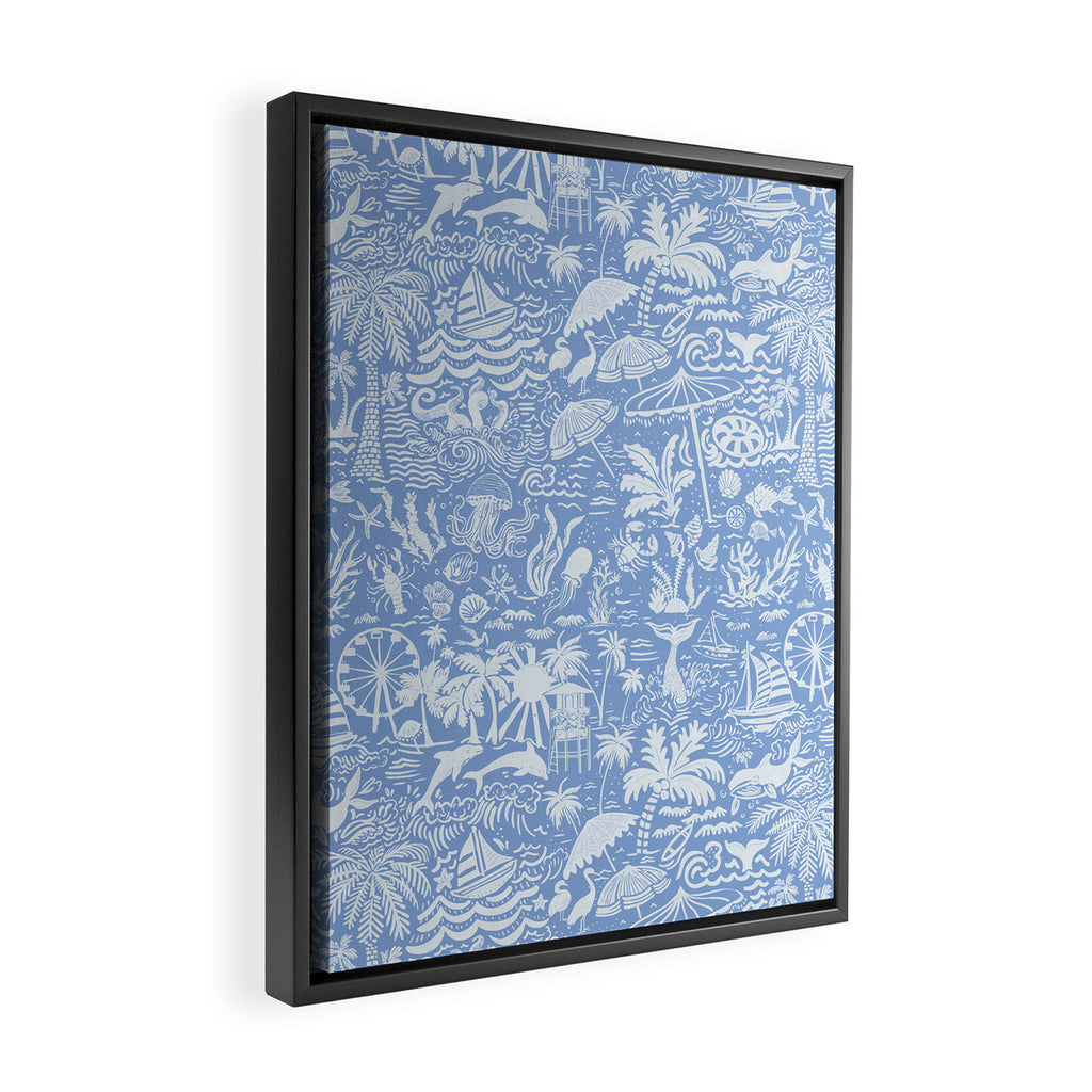 Coastal Daydreams Blue & White Ocean Collage Pattern Framed Canvas Print Gallery Image 2