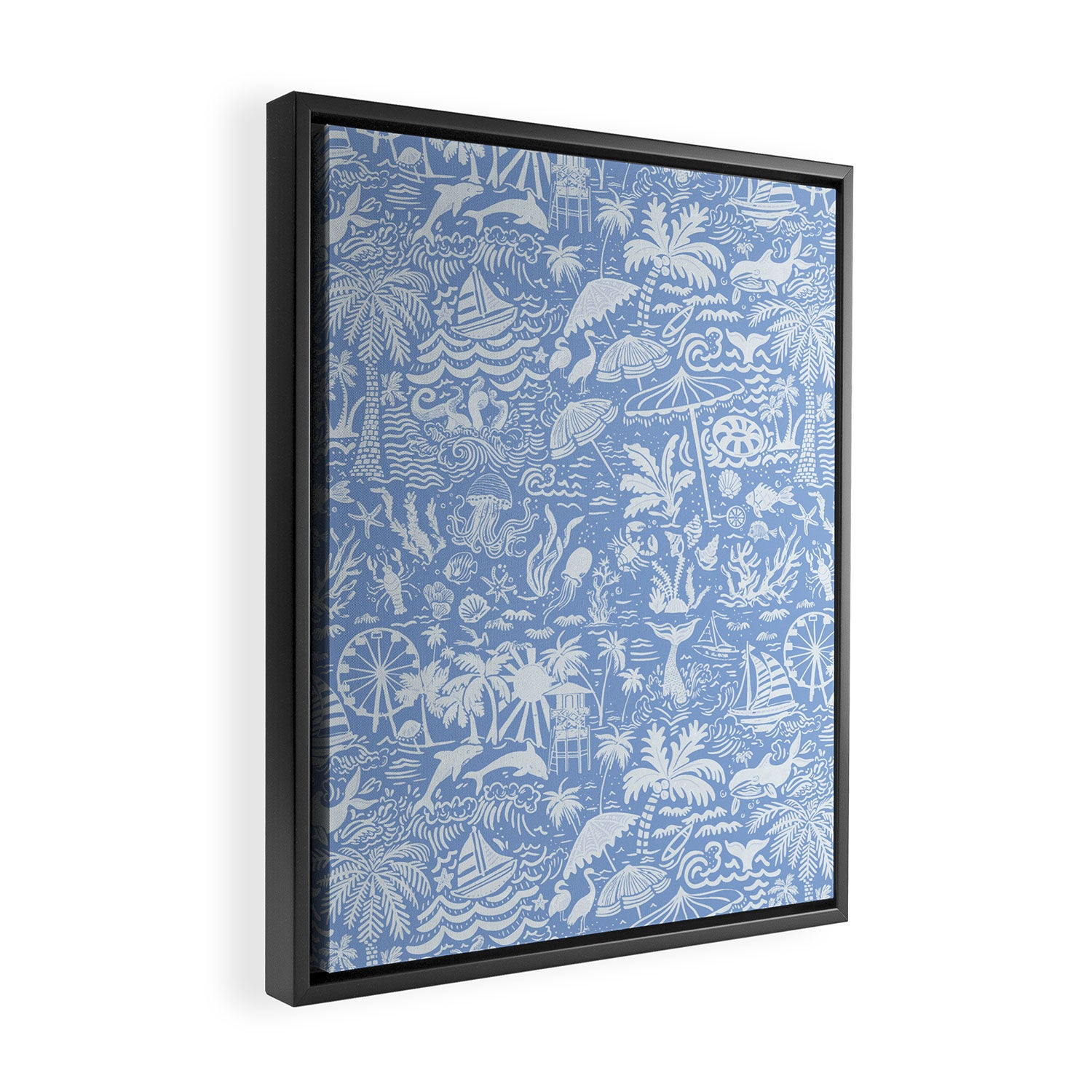 Coastal Daydreams Blue & White Ocean Collage Pattern Framed Canvas Print Gallery Image 2