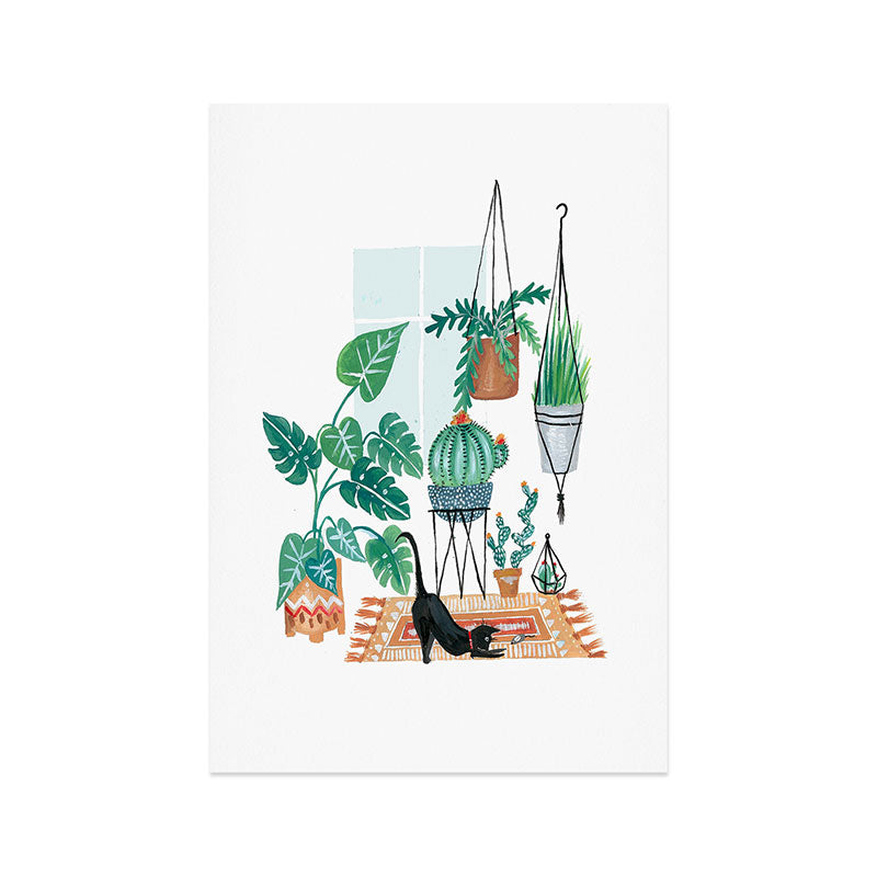 Cat in Potted Jungles Art Print Gallery Image 1