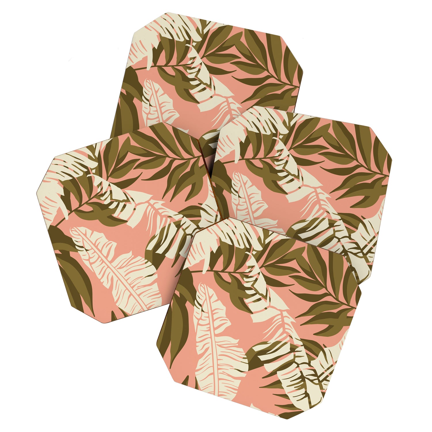 Jungle Leaf Coral Pink Coaster Gallery Image 1