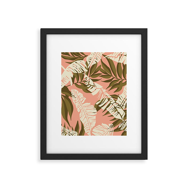 Jungle Leaf Coral Pink Framed Art Print Gallery Image 5