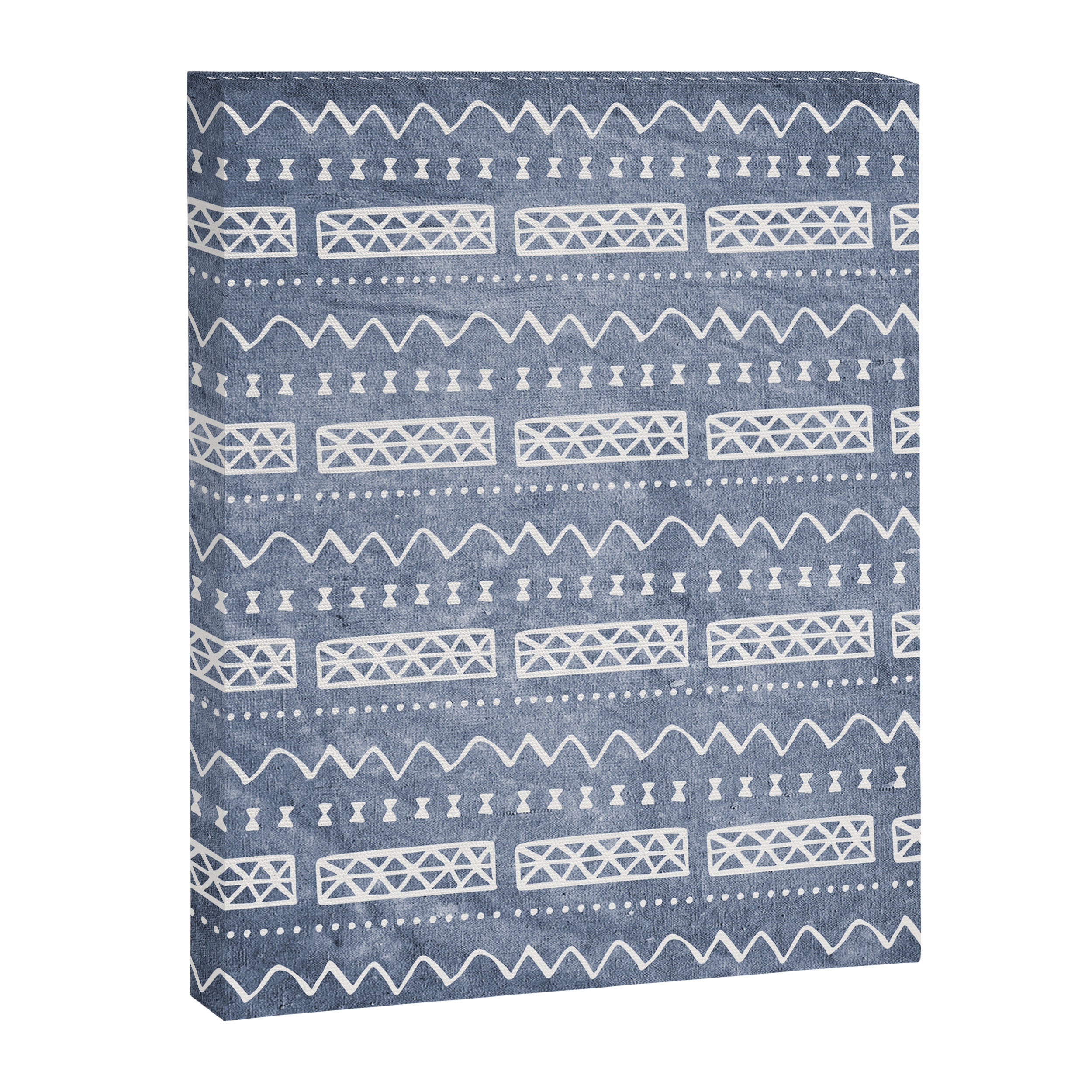 Blue and White Bow Tie Zig Zag Mud Cloth Pattern  Canvas Print Gallery Image 6