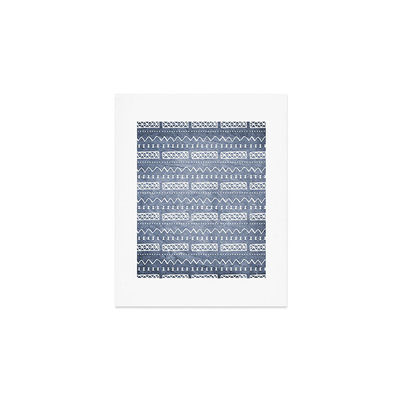 Blue and White Bow Tie Zig Zag Mud Cloth Pattern  Art Print Gallery Image 1